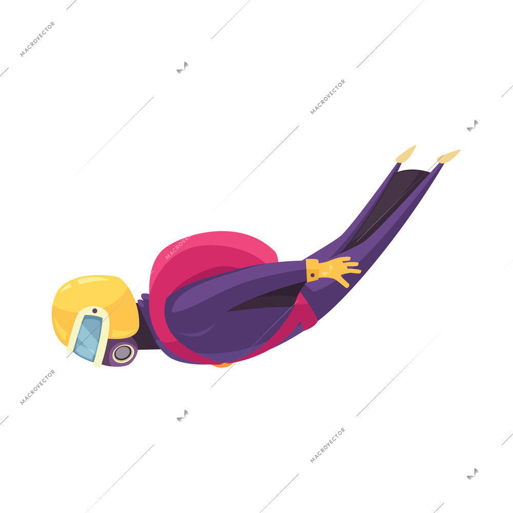 Skydiver jumping and flying on white background flat vector illustration