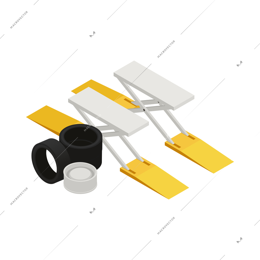 Car service equipment isometric icon with 3d elements vector illustration