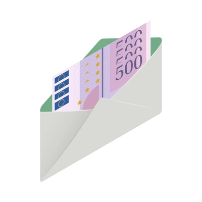 Money isometric icon with banknotes in envelope 3d vector illustration