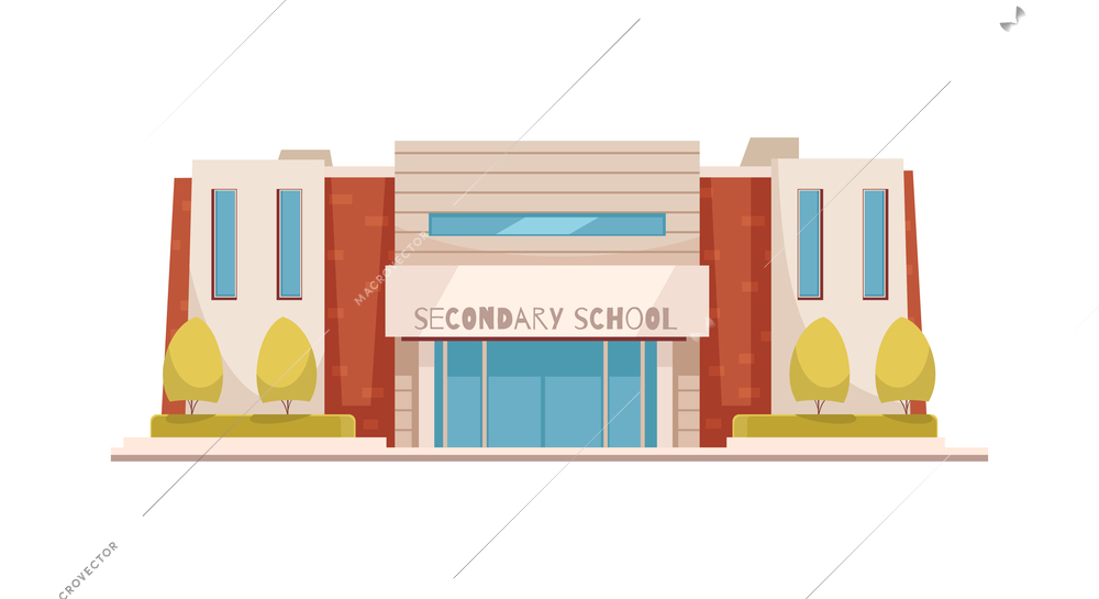 Cartoon modern secondary school building entrance vector illustration