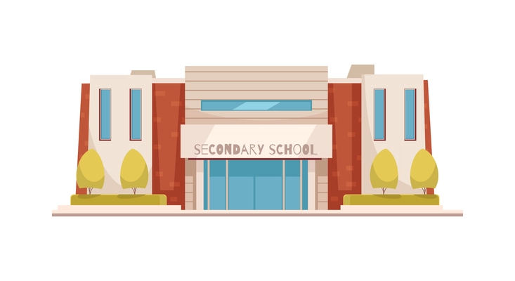 Cartoon modern secondary school building entrance vector illustration