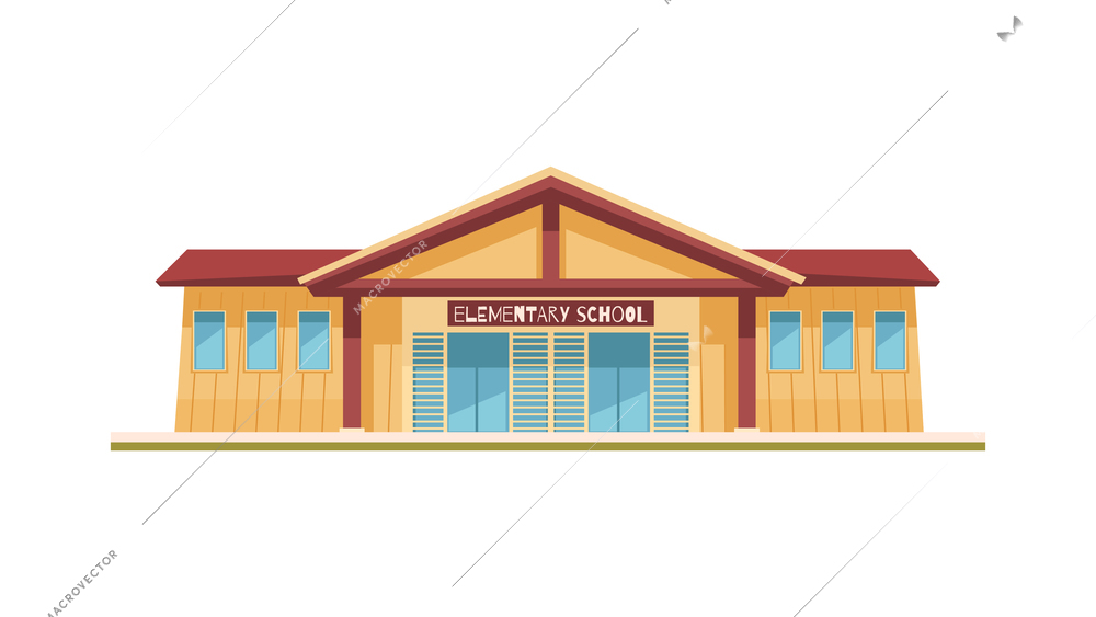 Cartoon elementary school building on white background vector illustration