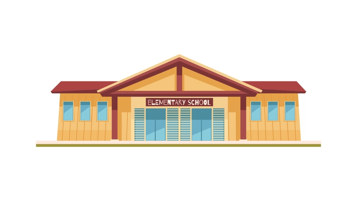 Cartoon elementary school building on white background vector illustration