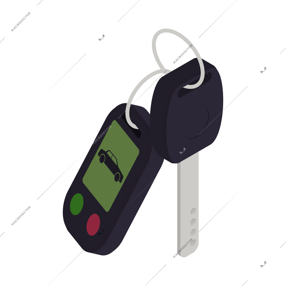 Isometric car keys with alarm system icon 3d vector illustration