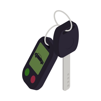 Isometric car keys with alarm system icon 3d vector illustration