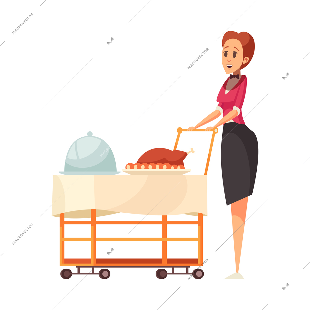 Cartoon catering service smiling waitress vector illustration