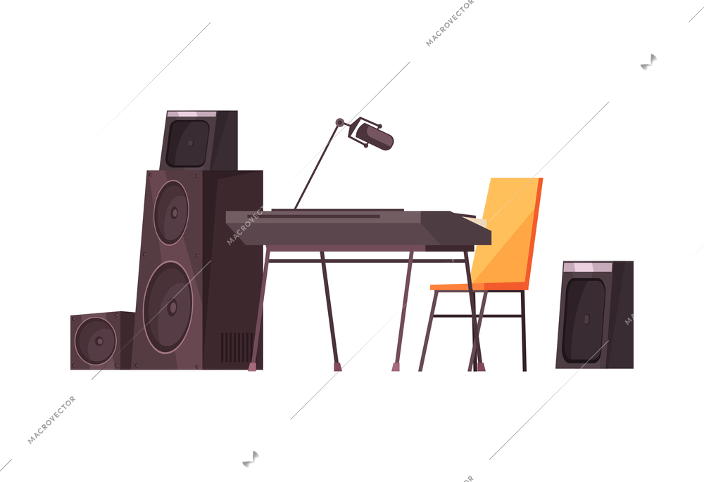 Cartoon music equipment with keyboard speakers microphone vector illustration