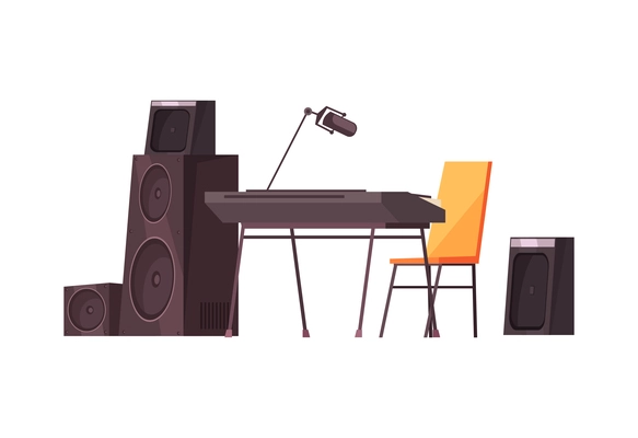 Cartoon music equipment with keyboard speakers microphone vector illustration