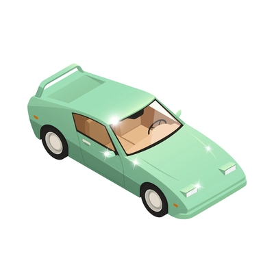 Car dealership isometric icon with new shiny automobile 3d vector illustration