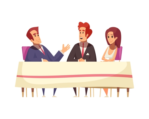 People communicating at banquet table cartoon vector illustration