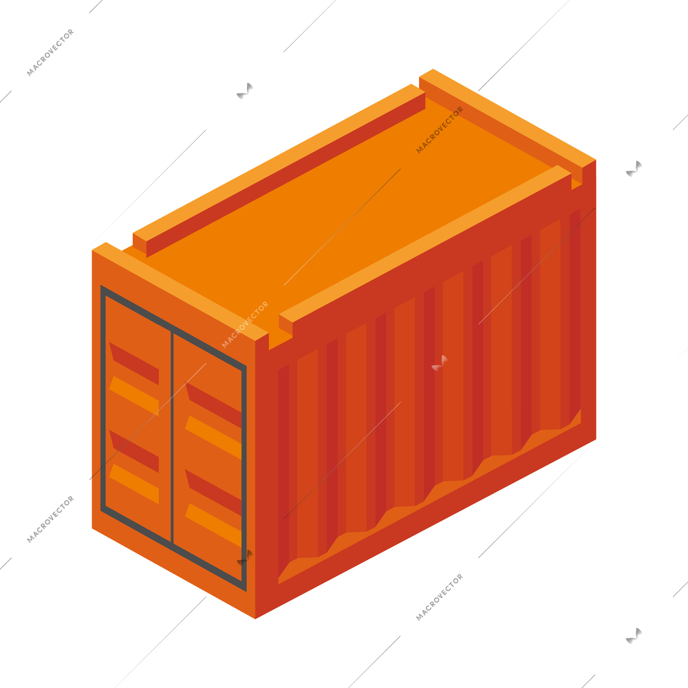 Isometric orange metal cargo container for shipping 3d vector illustration