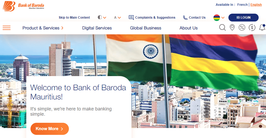 Bank of Baroda’s website