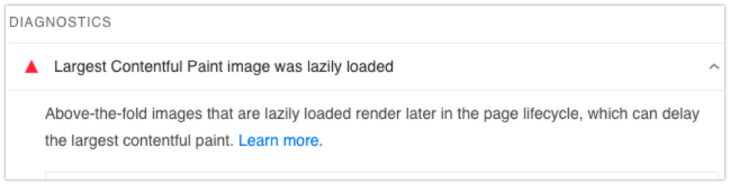 Largest Contentful Paint image was lazily loaded warning