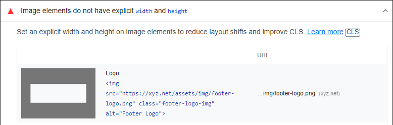 Set an explicit width and height on image elements