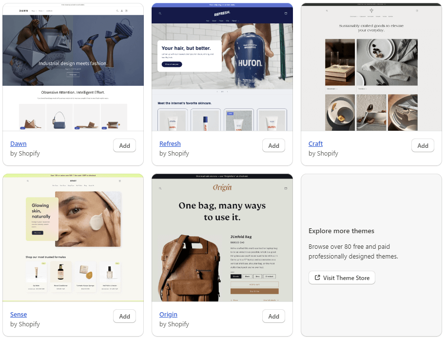 Shopify’s free themes to choose from