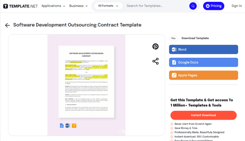 Contract template by Template.net