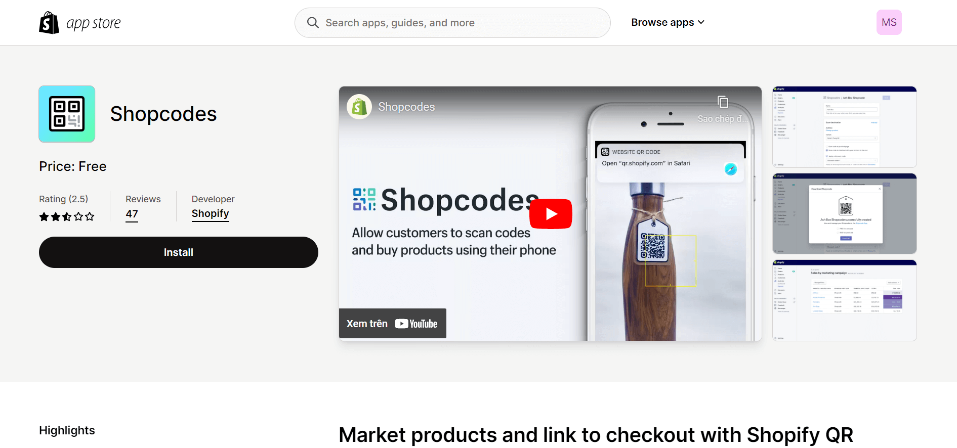 Shopcodes app