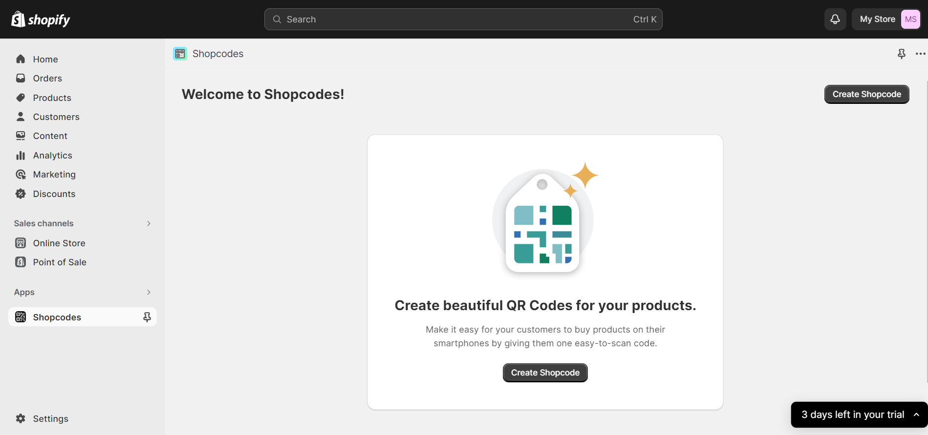 Create Shopcodes page