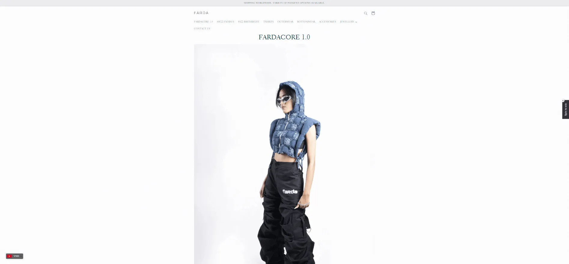 Farda Clothing’s website