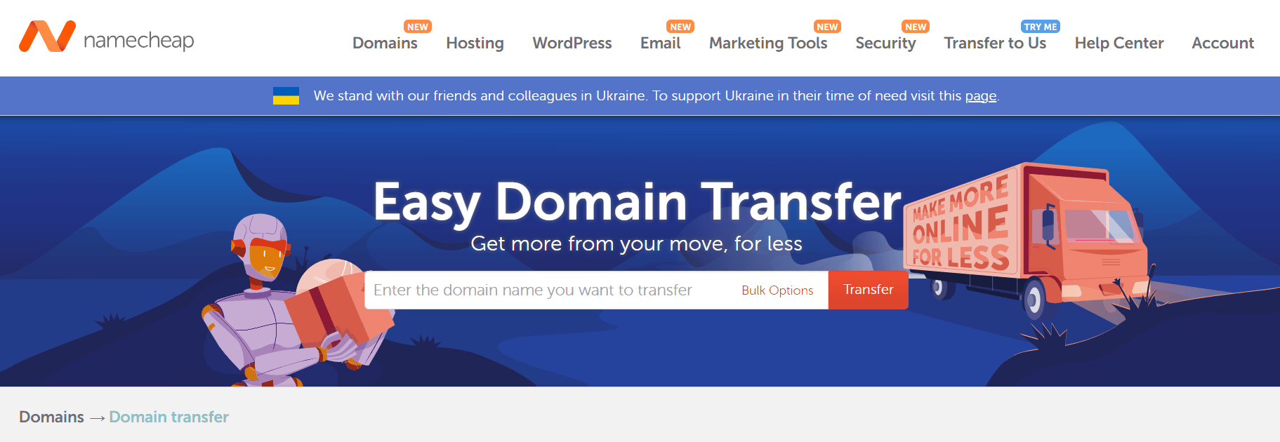 Type in the domain name that you want to transfer in the section