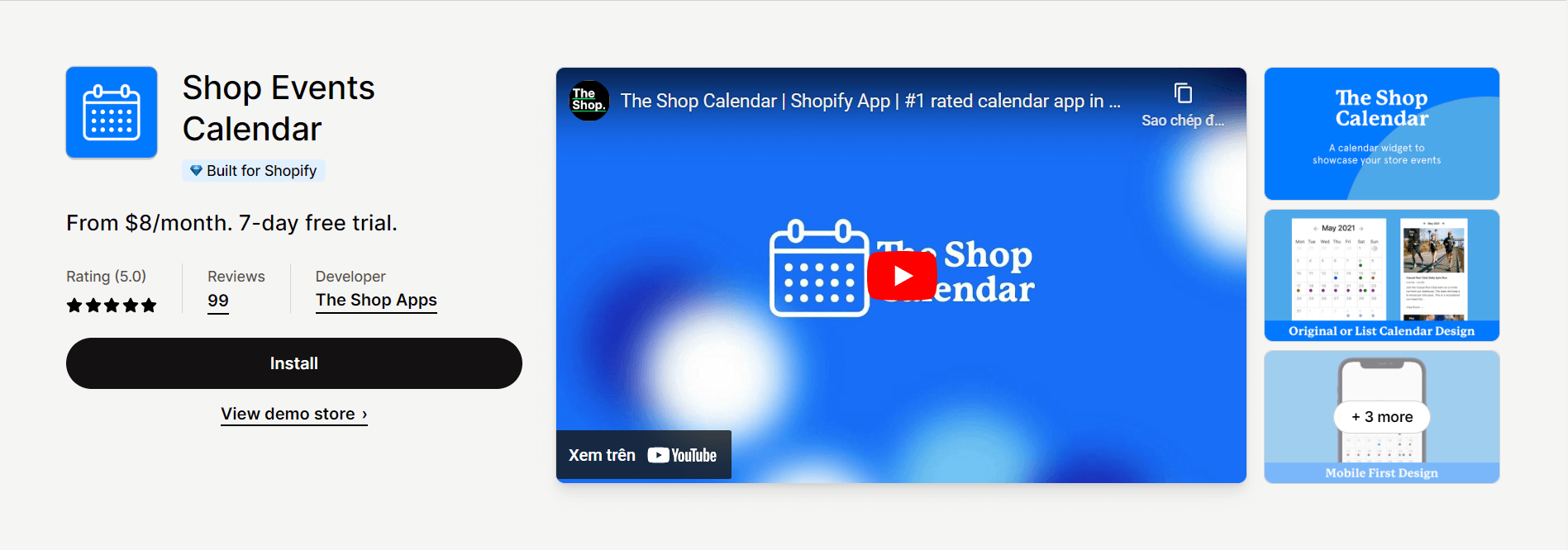 Shop Events Calender app