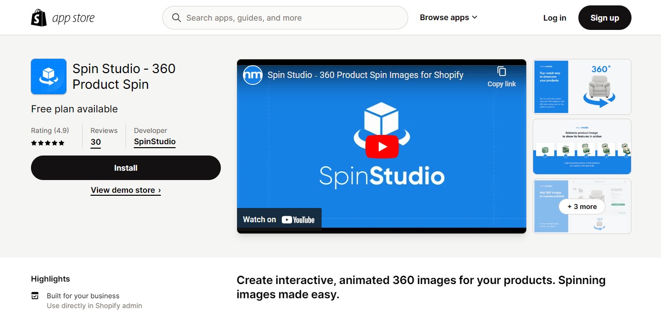 Spin Studio ‑ 360 Product Spin -  Shopify 3D Product Image Apps