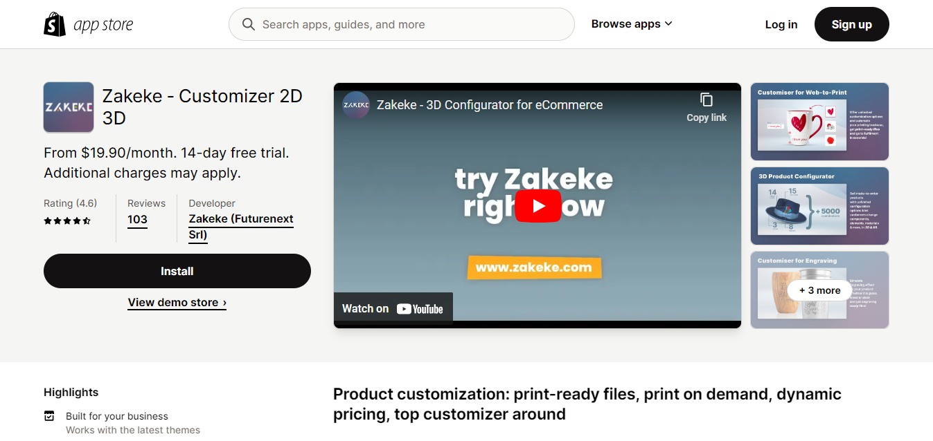 Zakeke ‑ Customizer 2D 3D - Shopify 3D Product Image Apps