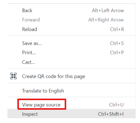 Right-click to view page source