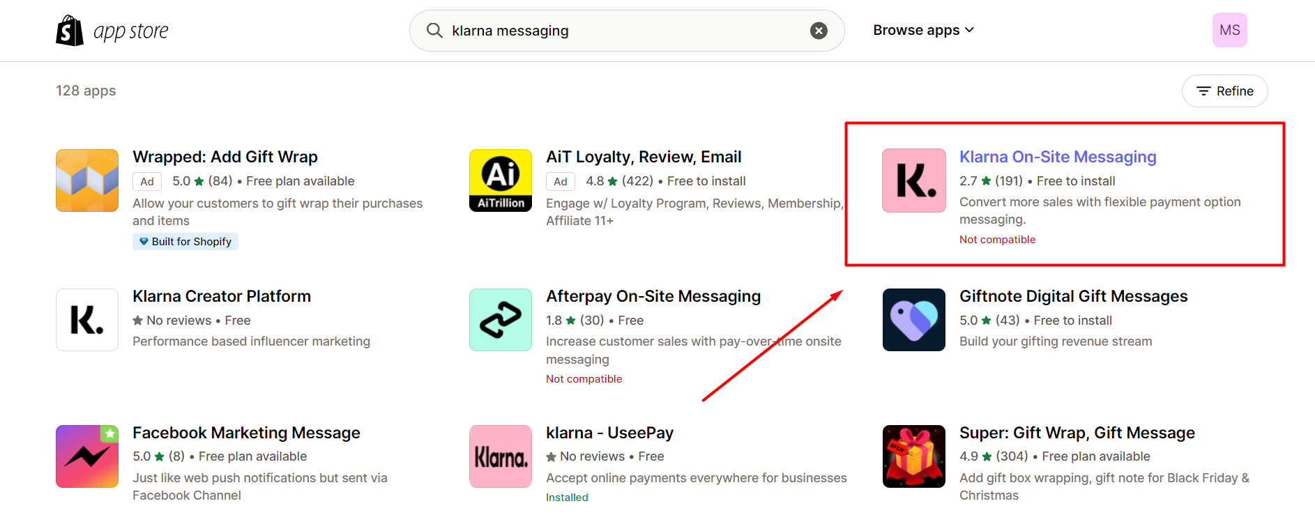 Klarna On-Site Messaging on Shopify App Store
