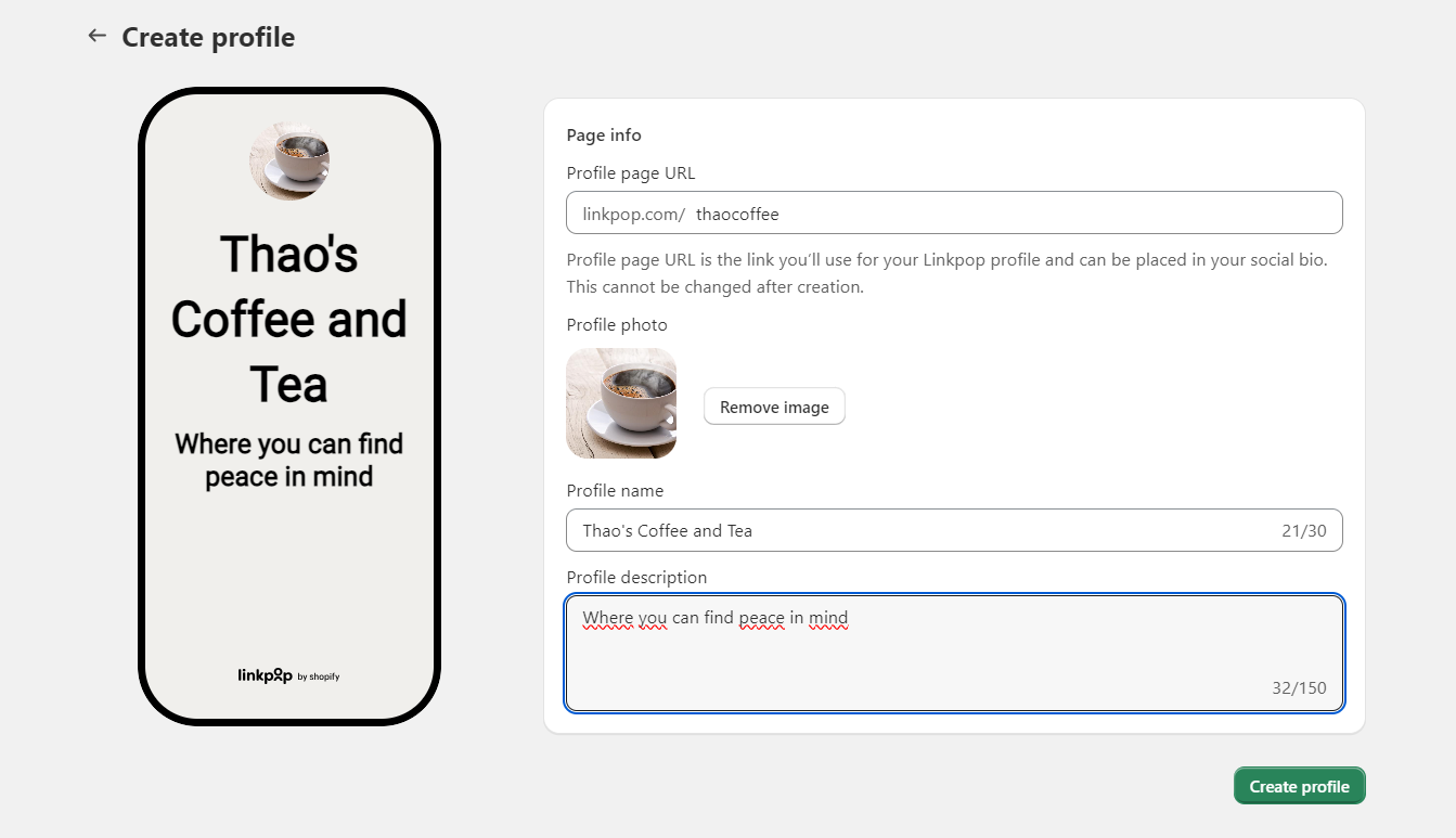 Creating Linkpop Shopify profile