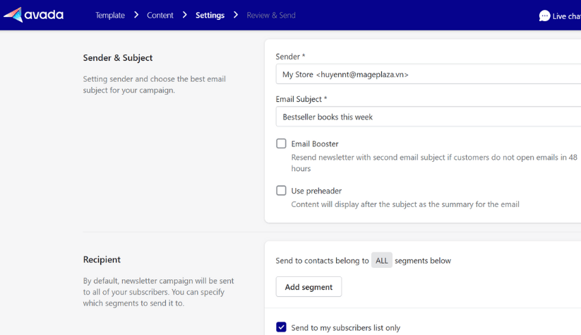 Setting sender & subject