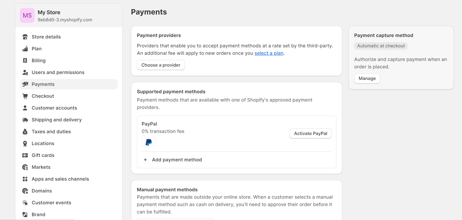 Set up payment options on the Shopify dashboard