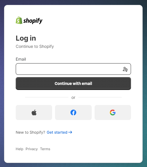 Log in admin.shopify.com