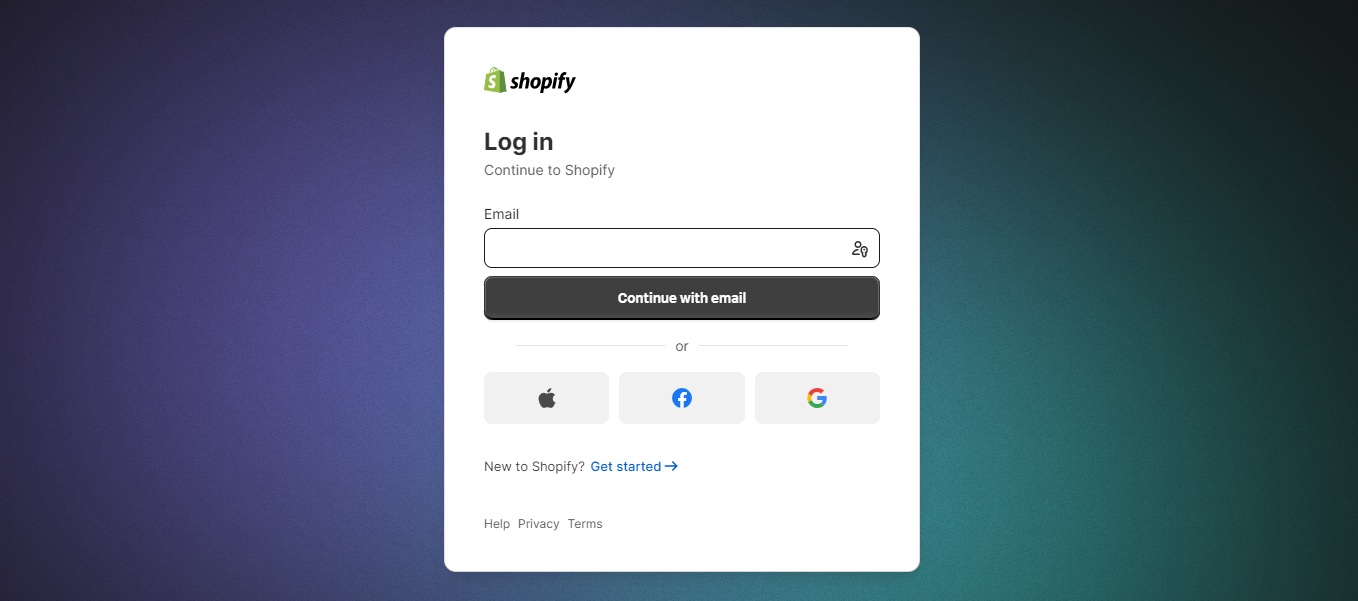 Log in to your Shopify admin panel