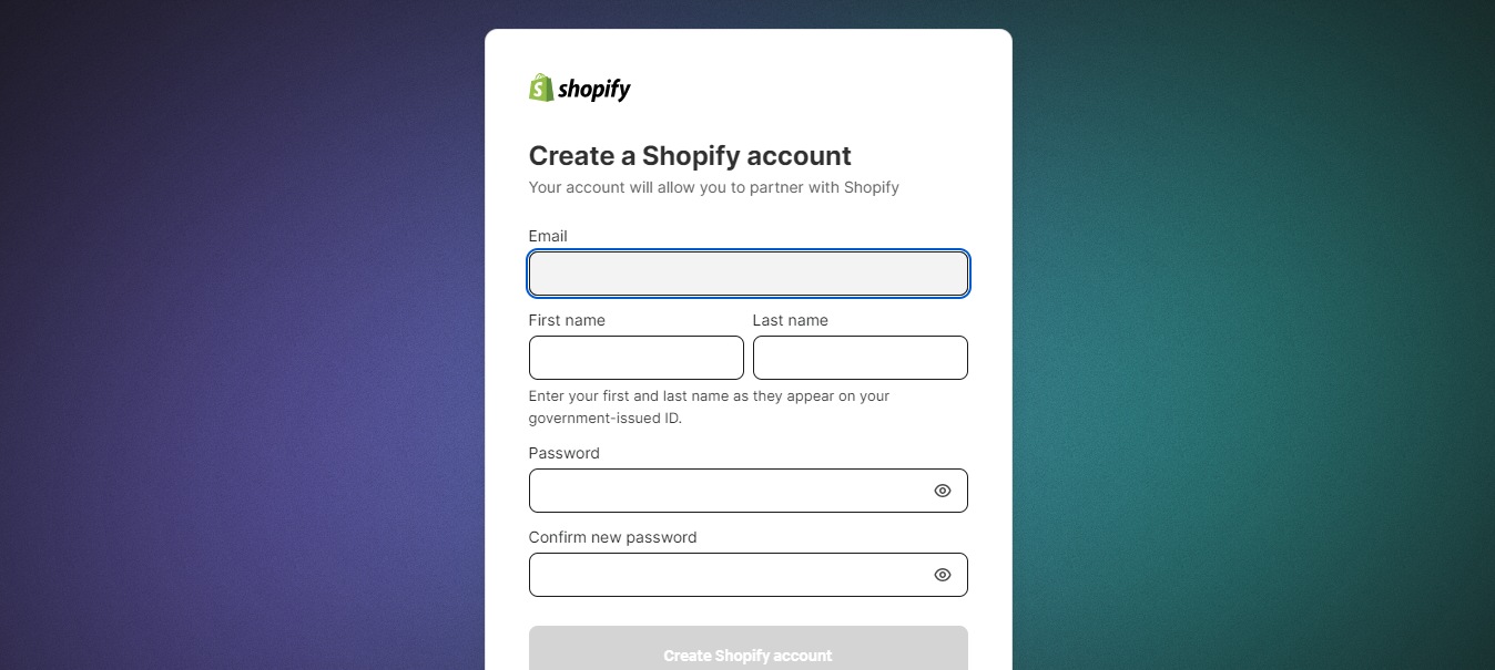 Create a Shopify Partner account