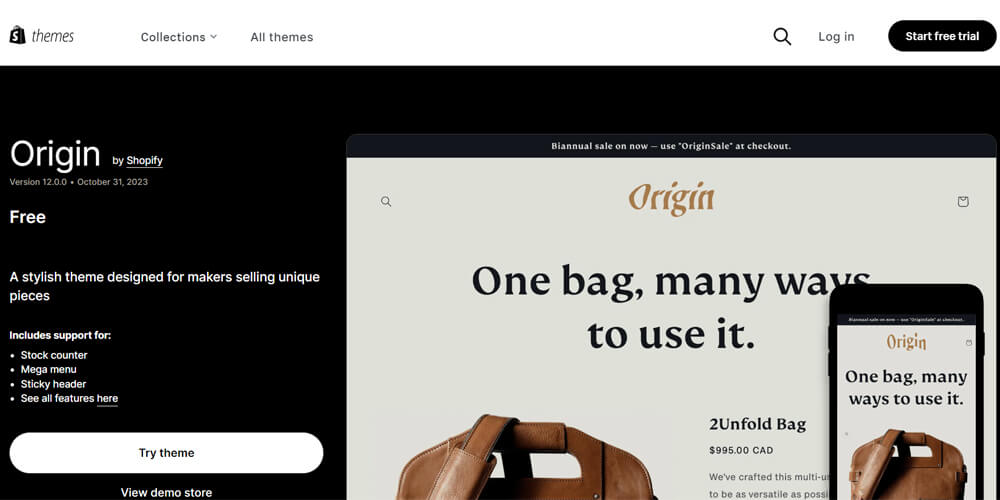 Top free best Shopify themes - Origin