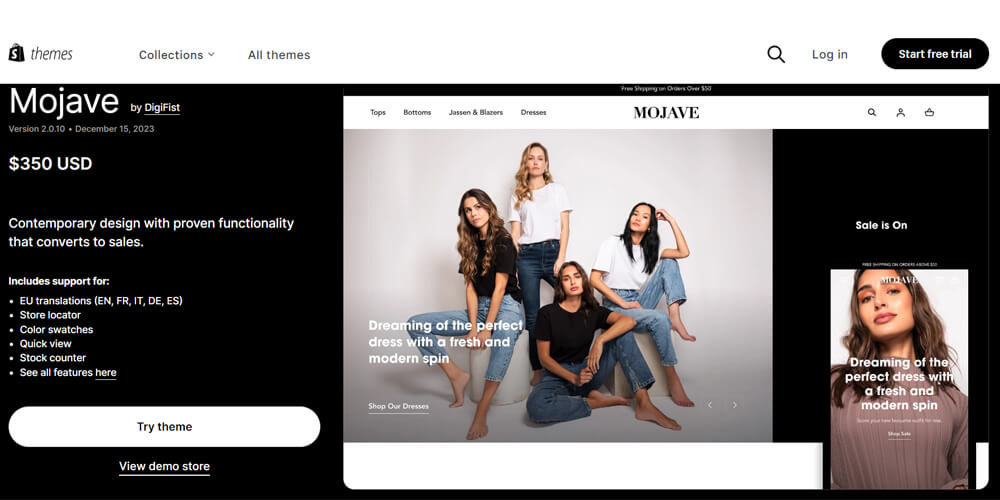 Top premium best Shopify themes - Mojave