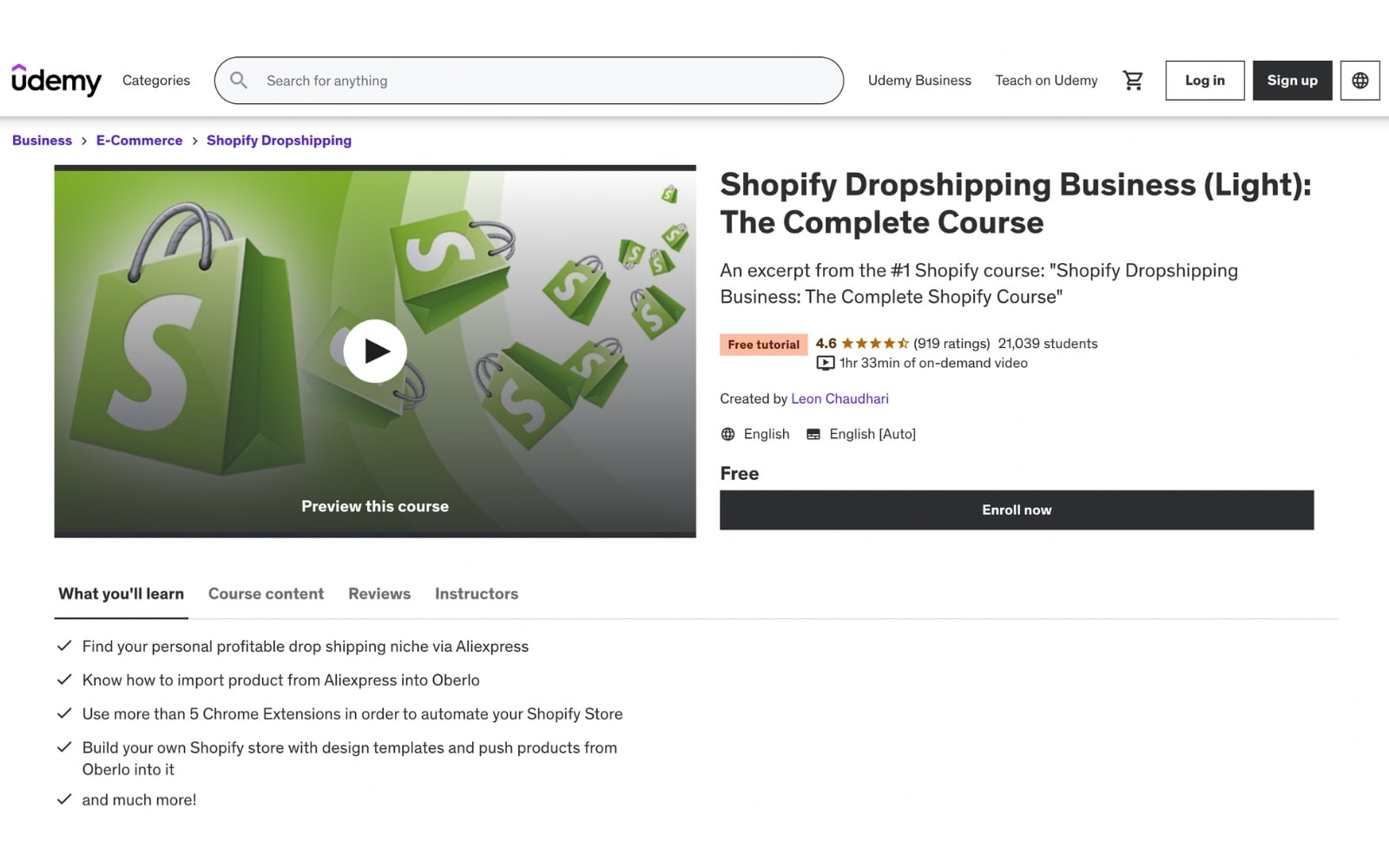 Shopify Dropshipping Business (Light): The Complete Course