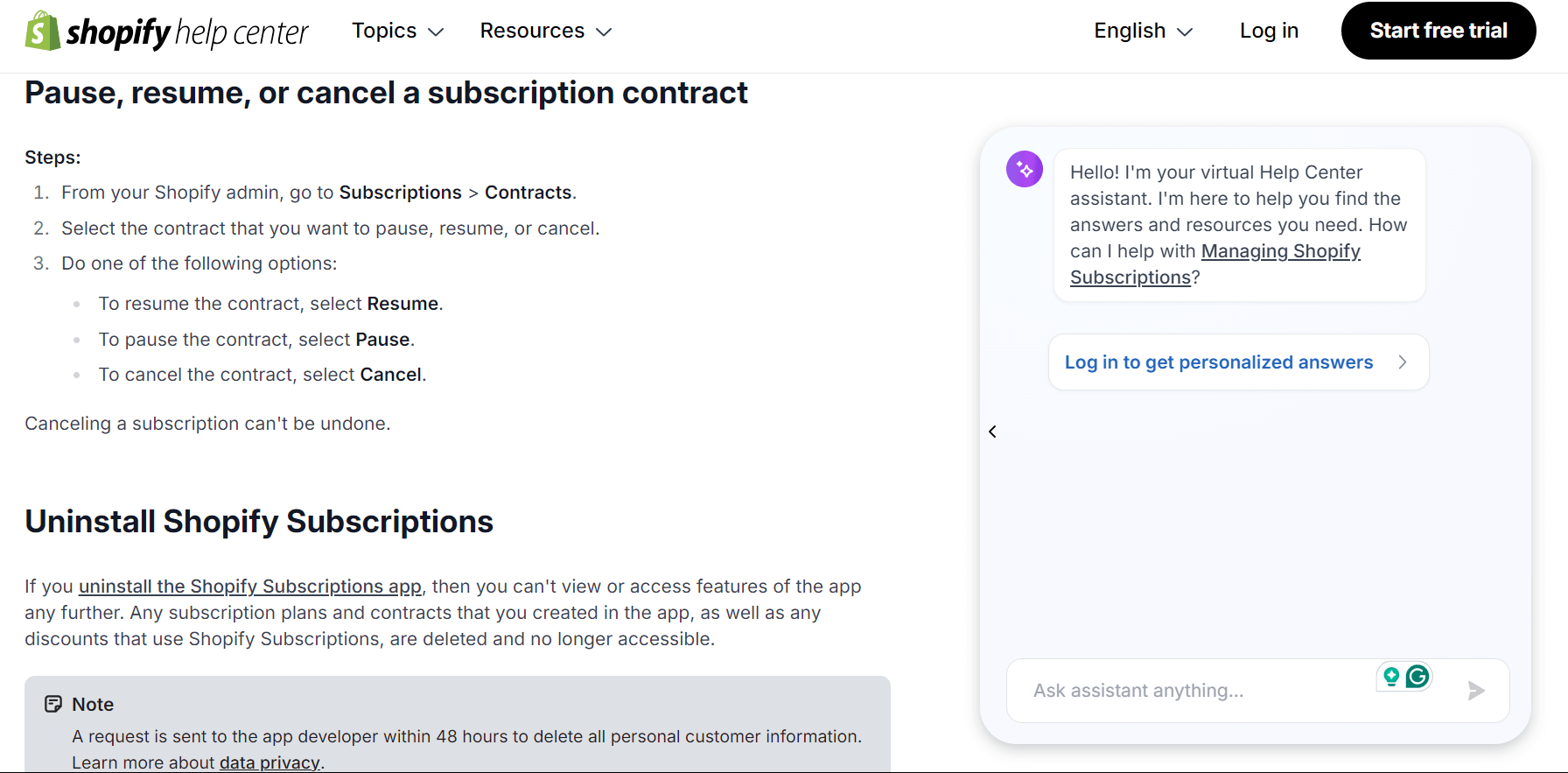 how to cancel shopify subscription