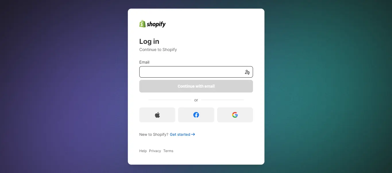 Log in to Shopify