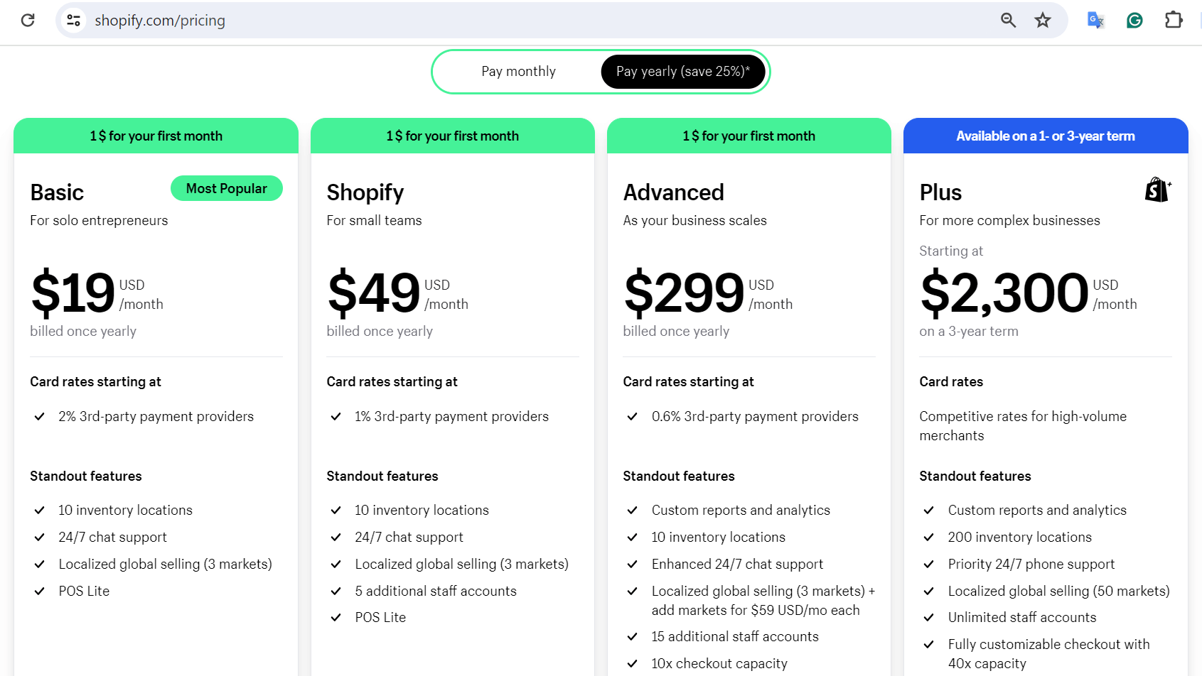 Pricing plan