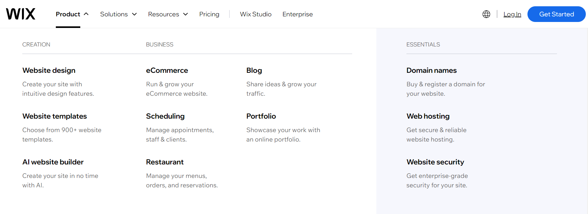 Wix provides a wide range of website types
