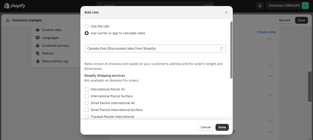  Select Use carrier or app to calculate rates