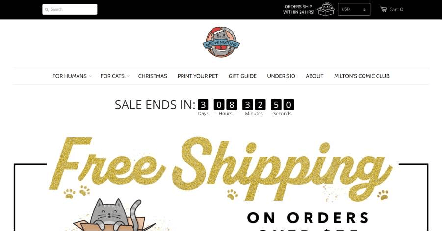 Meowingtons dropshipping homepage