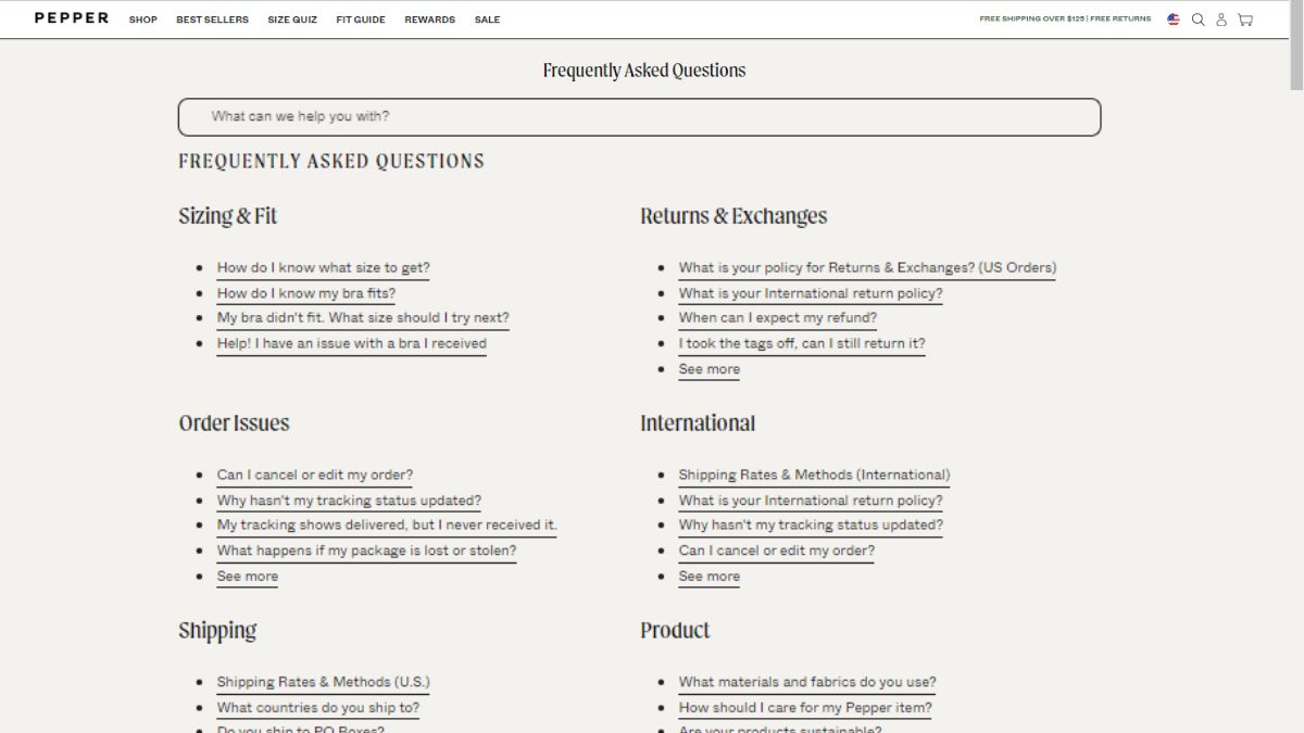 Pepper is a leading clothing company with a helpful FAQ section