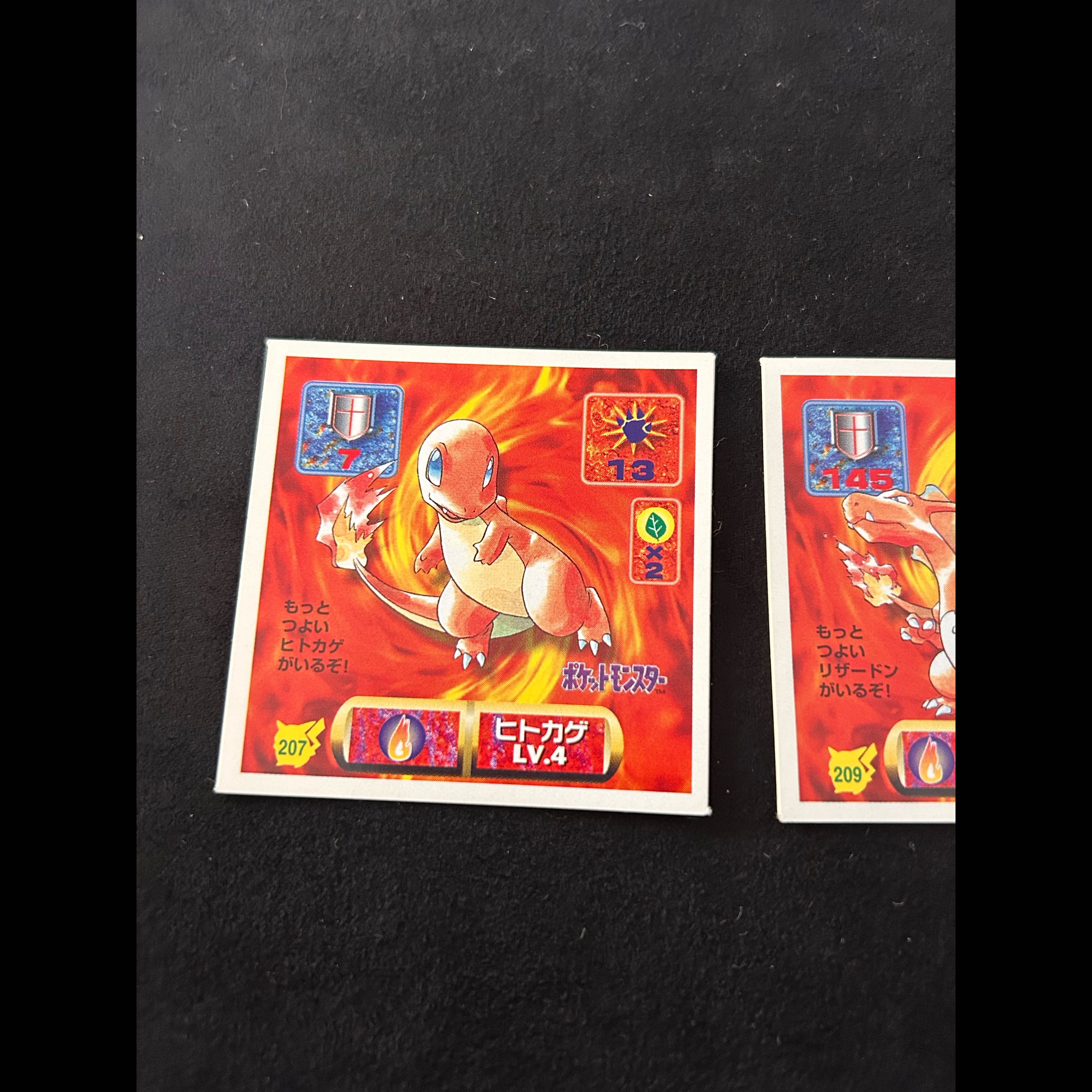 Pokémon Early Series Stickers: Charmander, Charmeleon, Charizard Evolution Set (3 Stickers) 207, 208, 209—Retro, Vintage 3枚