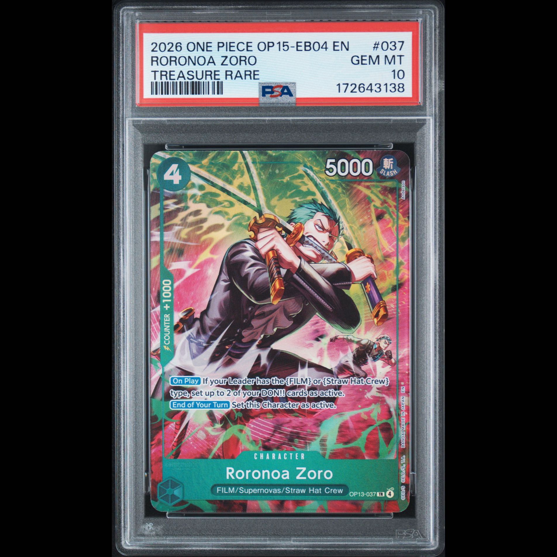 Treasure Rare Zoro PSA 10 English Version OP13-037 1枚