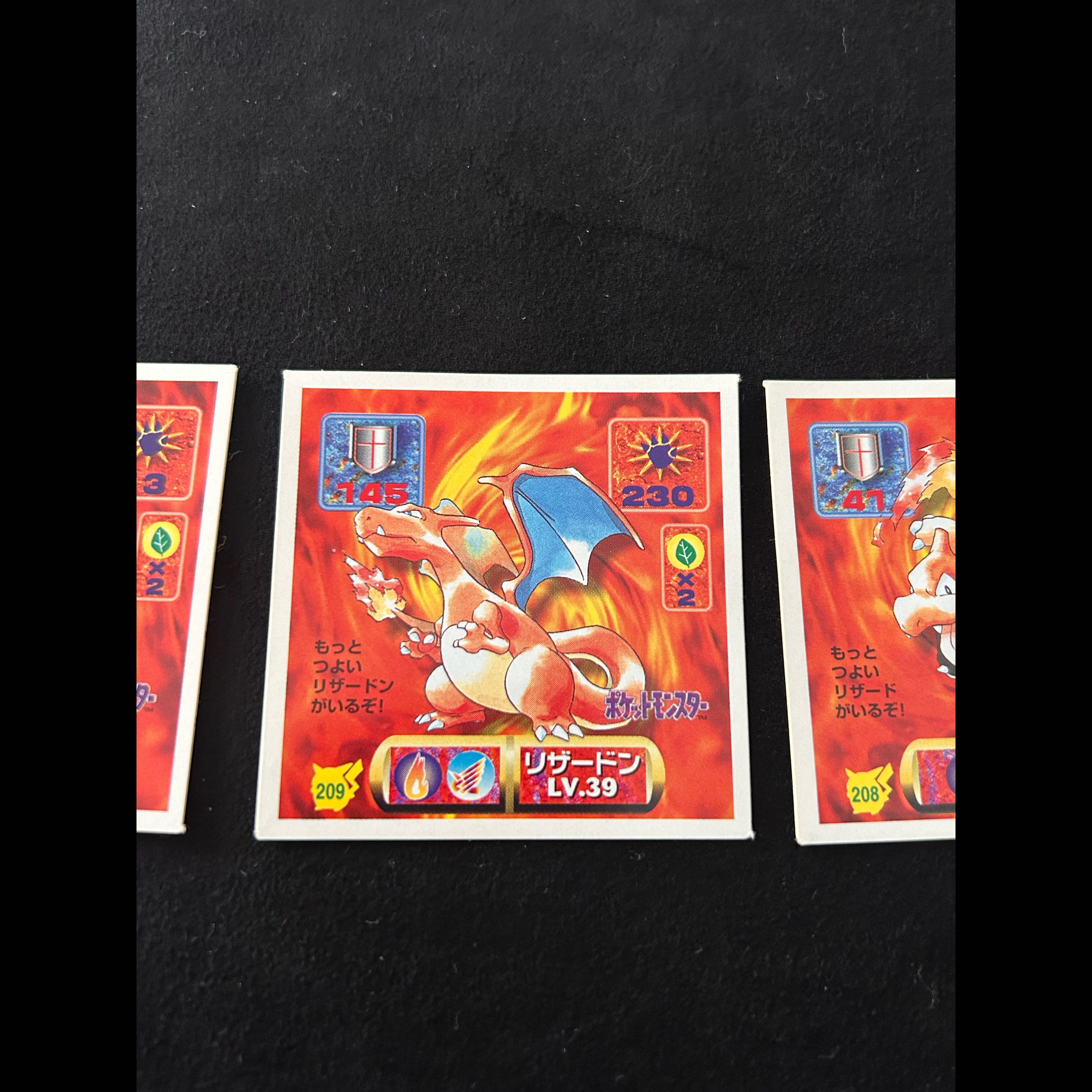 Pokémon Early Series Stickers: Charmander, Charmeleon, Charizard Evolution Set (3 Stickers) 207, 208, 209—Retro, Vintage 3枚