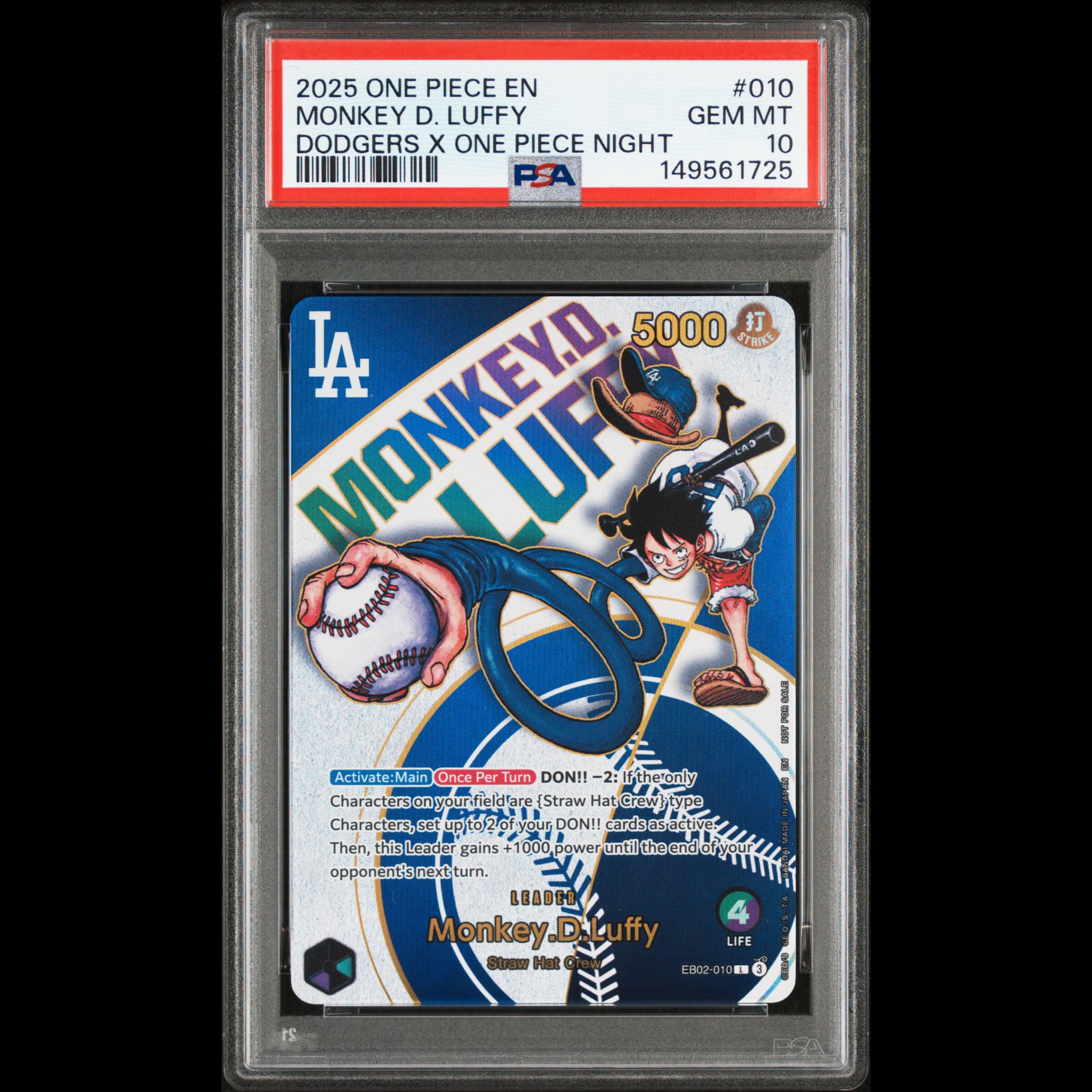 [PSA10] Monkey D. Luffy (English Version/Dodgers) PROMO EB02-010 1枚
