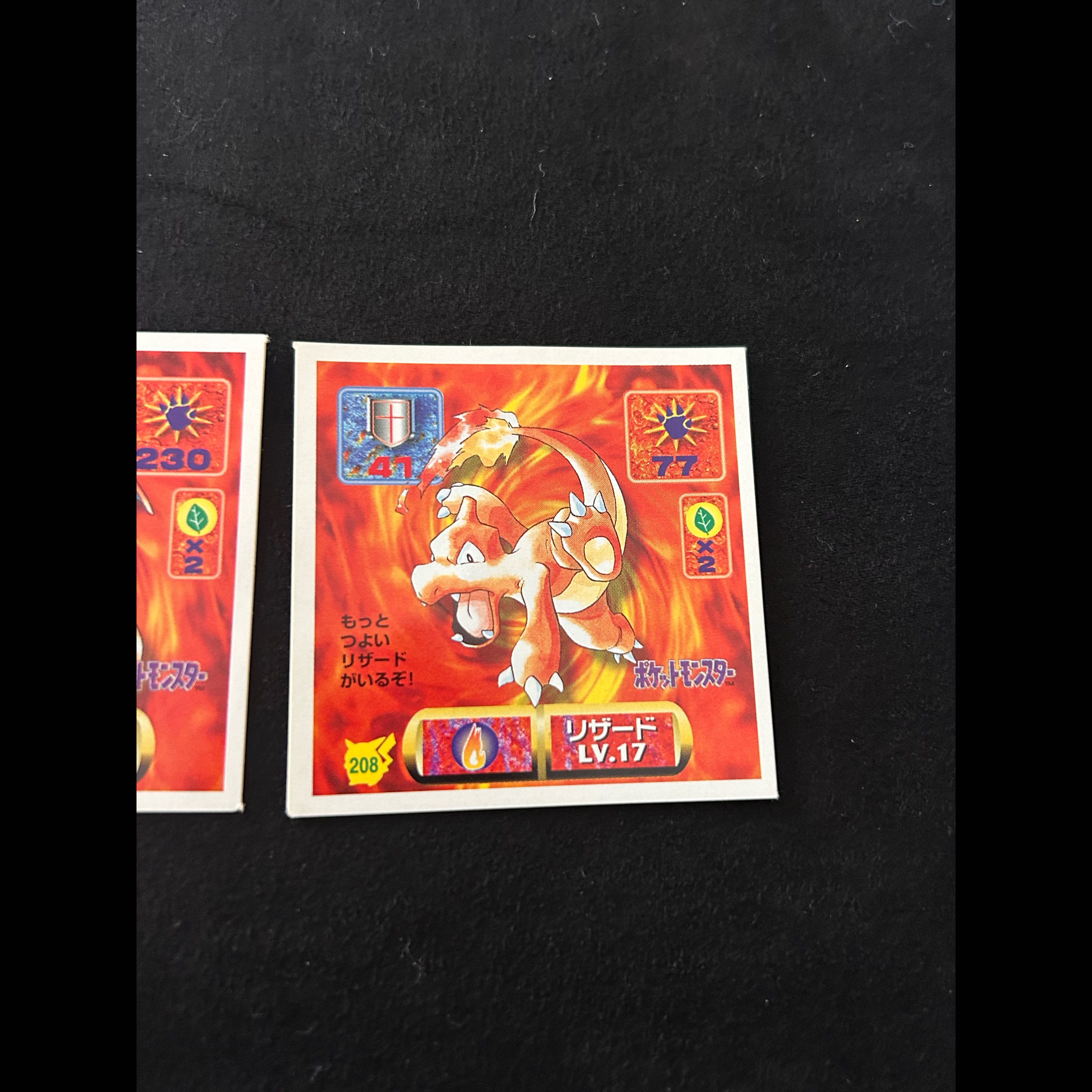 Pokémon Early Series Stickers: Charmander, Charmeleon, Charizard Evolution Set (3 Stickers) 207, 208, 209—Retro, Vintage 3枚